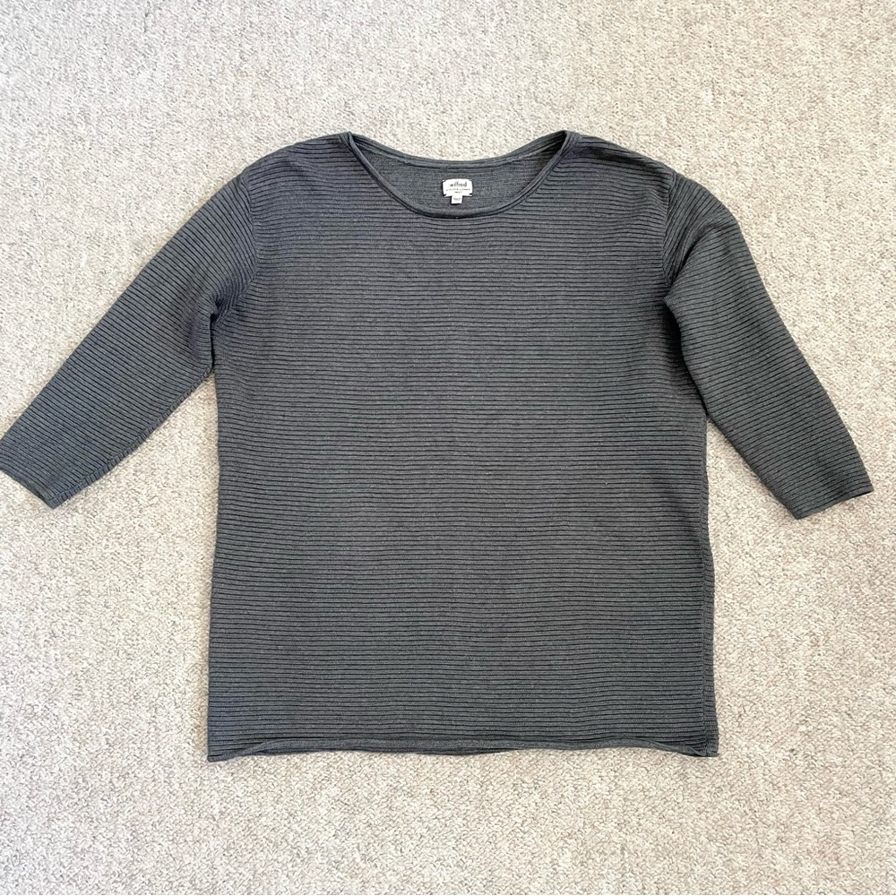 Wilfred Aritzia oversized small grey silk cashmere blend 3/4 sleeve shirt